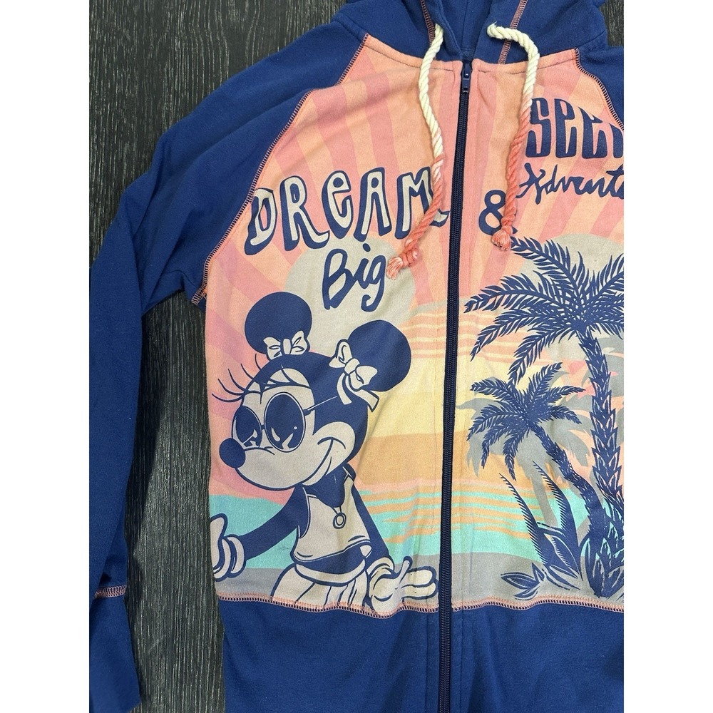 Disneyland Resort Palm Tree Beach Minnie Mouse Full Zip Disney Hoodie Women's S - Picture 3 of 7